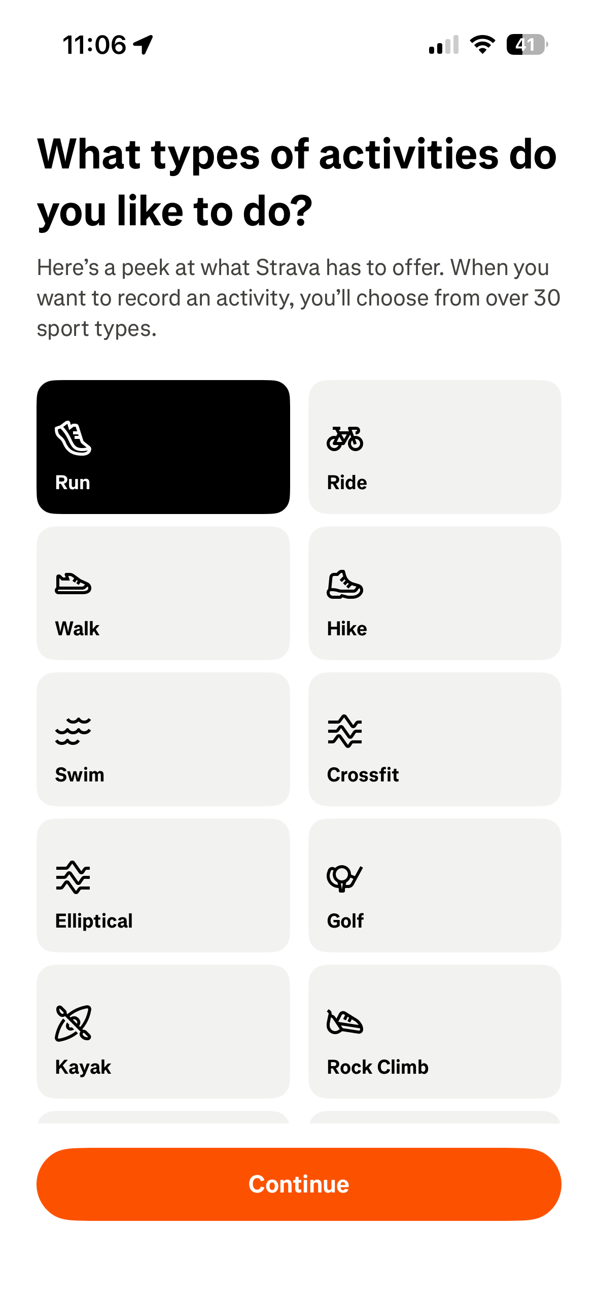 Strava activity selection